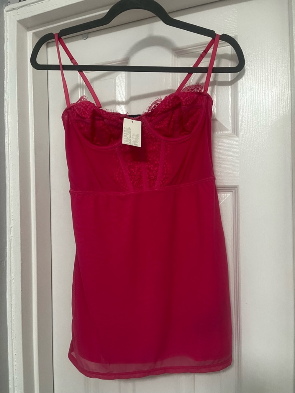 URBAN  OUTFITTERS Bright Fuchsia Lace Slip Dress